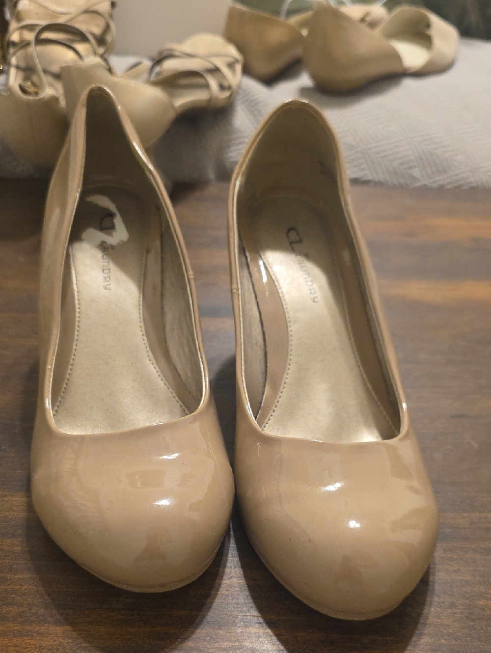 CL by Chinese Laundry Beige Patent Round-Toe Pumps